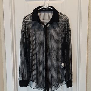 Womens Black Sheer Button Down Shirt